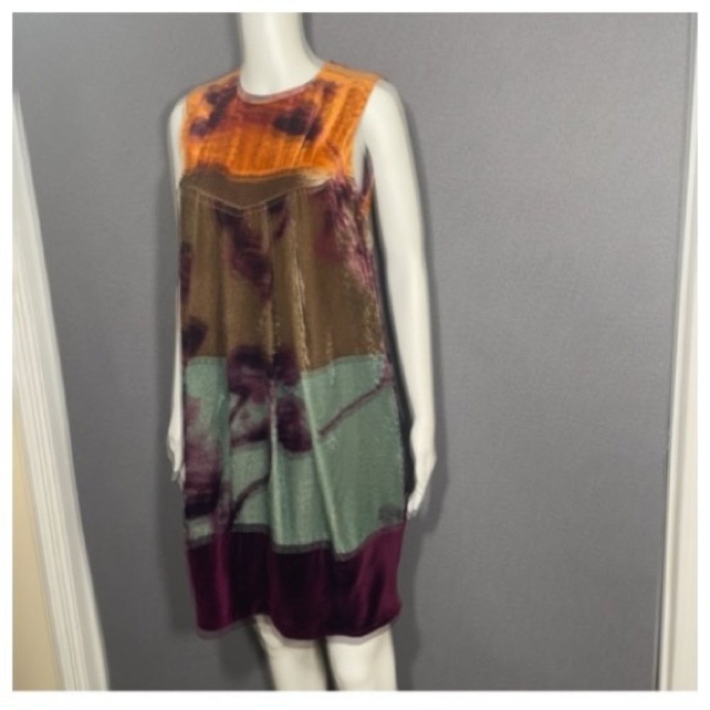 Etro Orange and Purple abstract Sleeveless velvet Mini Dress - Picture 2 of 12